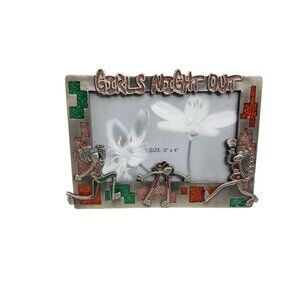 vintage nos " girls night out" brushed steel and acrylic inlay photo frame